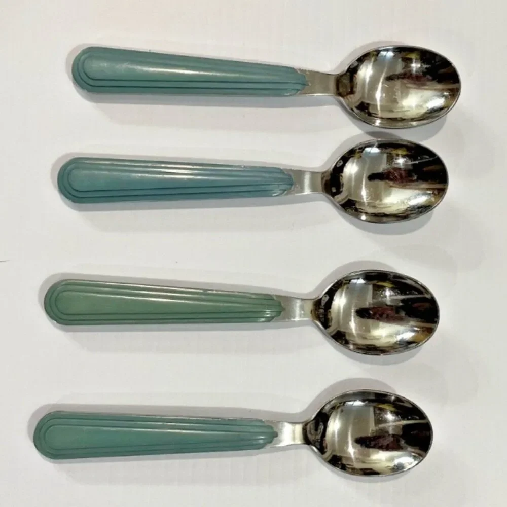 6 Pieces Vintage Blue Jazz Korea Stainless Steel Flatware Spoons Knife